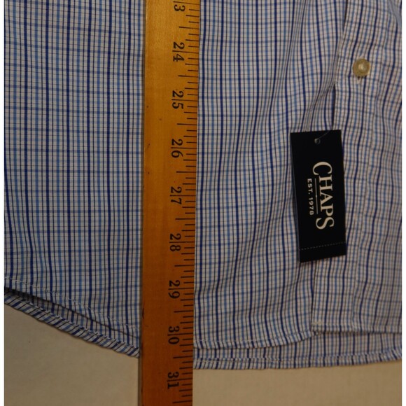 NWT Chaps Mens Easy Care Slim Fit Size Medium Button Down Shirt Blue Plaid NEW - Picture 11 of 13